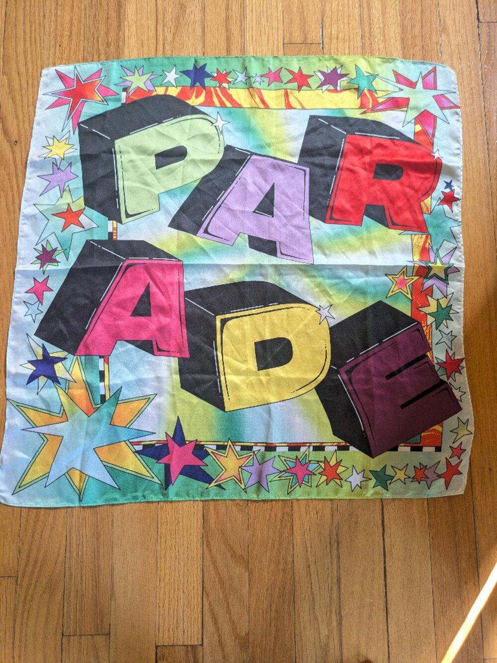 Parade Colorful Graphic Scarf with Rainbow Star Motif - 24 Inch Square